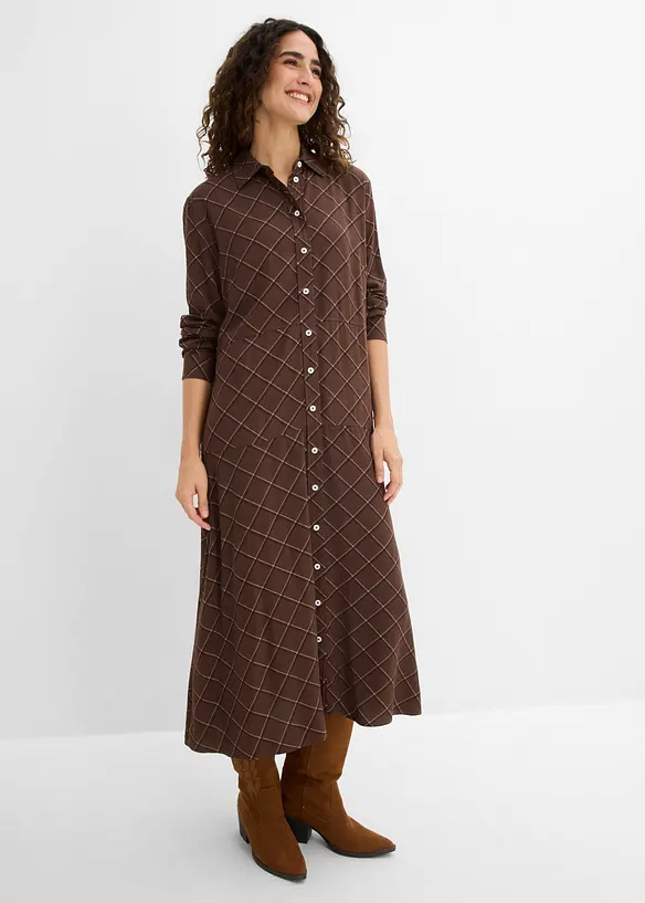 Blusenkleid aus reiner Viskose mit Eingriffstaschen in braun von vorne (Totalaufnahme) - bonprix