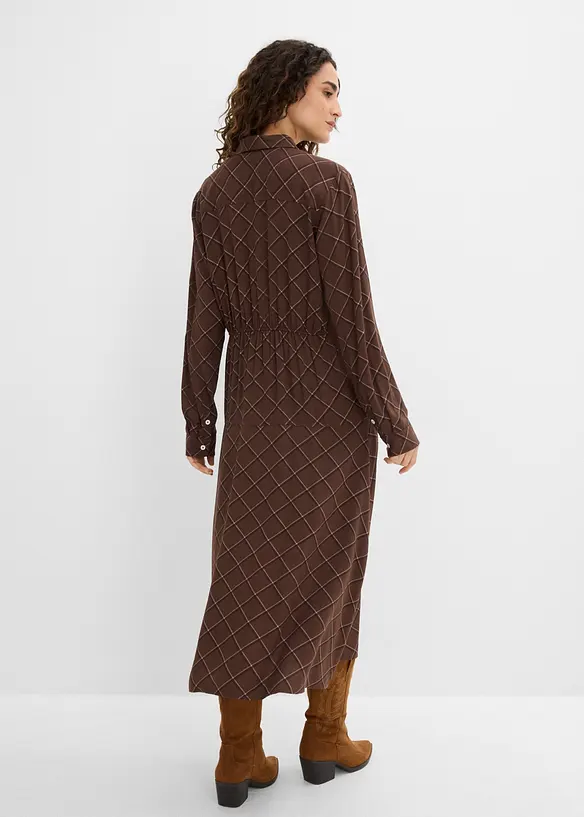 Blusenkleid aus reiner Viskose mit Eingriffstaschen in braun von hinten (Totalaufnahme) - bonprix
