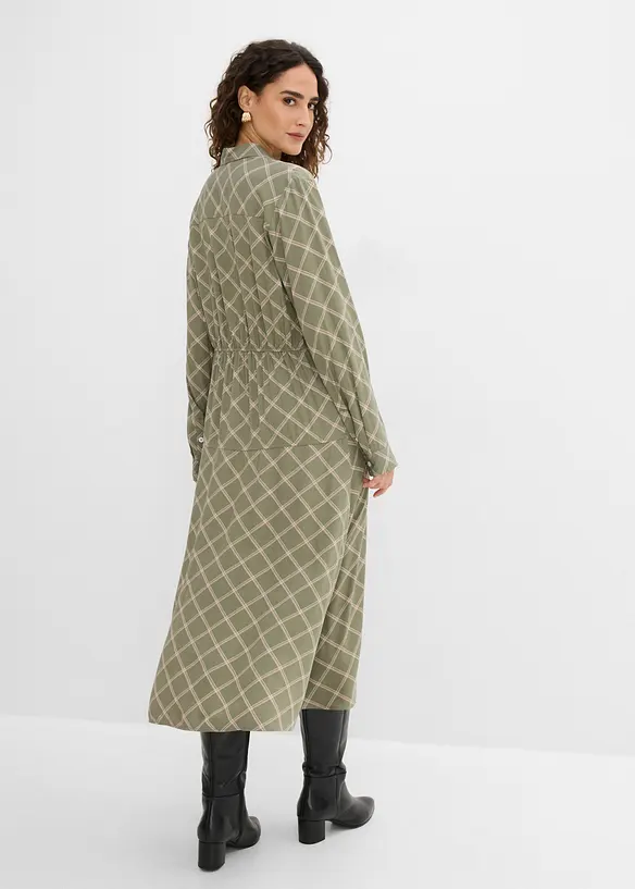 Blusenkleid aus reiner Viskose mit Eingriffstaschen in grün von hinten (Totalaufnahme) - bonprix