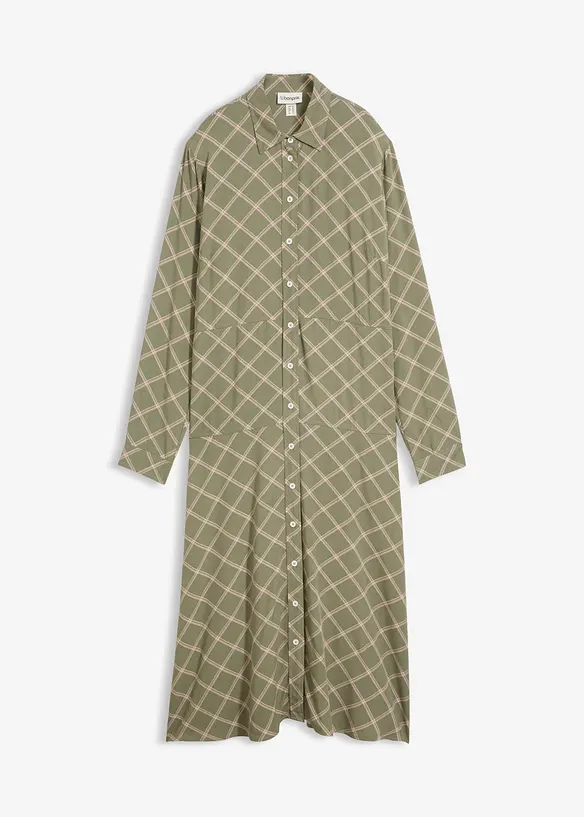Blusenkleid aus reiner Viskose mit Eingriffstaschen in grün von vorne - bonprix