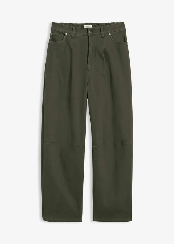 Twillhose in Barrelform mit Bequembund aus Baumwolle in grün von vorne - bonprix Twillhose in Barrelform mit Bequembund aus Baumwolle in grün von vorne - bonprix