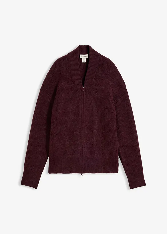 Strickjacke mit Reißverschluss aus weichem Woll-Mix in rot von vorne - bonprix