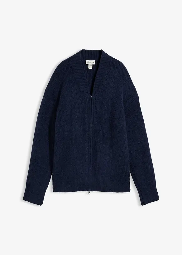 Strickjacke mit Reißverschluss aus weichem Woll-Mix in blau von vorne - bonprix Strickjacke mit Reißverschluss aus weichem Woll-Mix in blau von vorne - bonprix