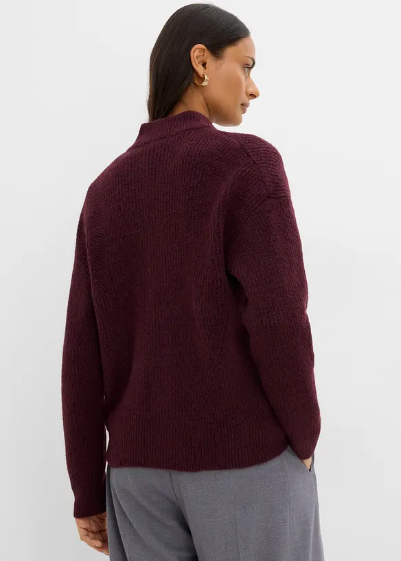 Strickjacke mit Reißverschluss aus weichem Woll-Mix in rot von hinten (im Anschnitt) - bonprix
