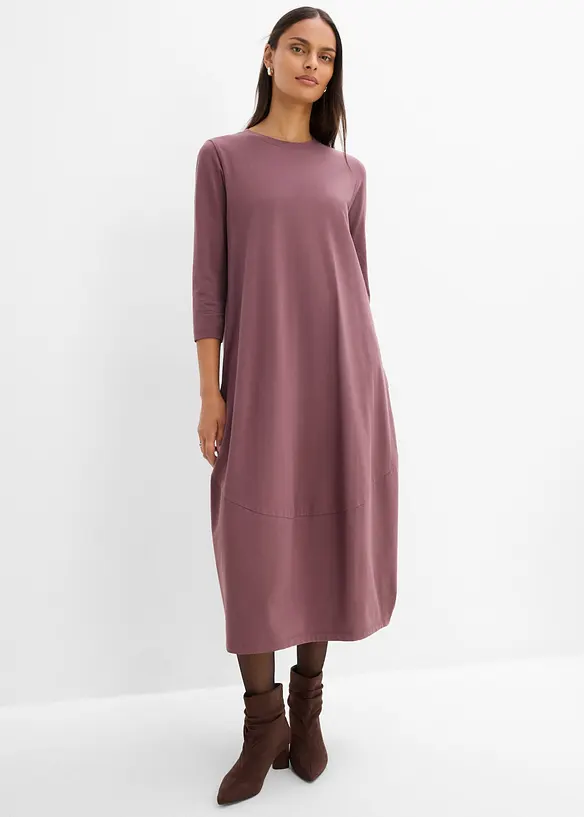 Ballonförmiges Shirtkleid in lila von vorne (Totalaufnahme) - bonprix