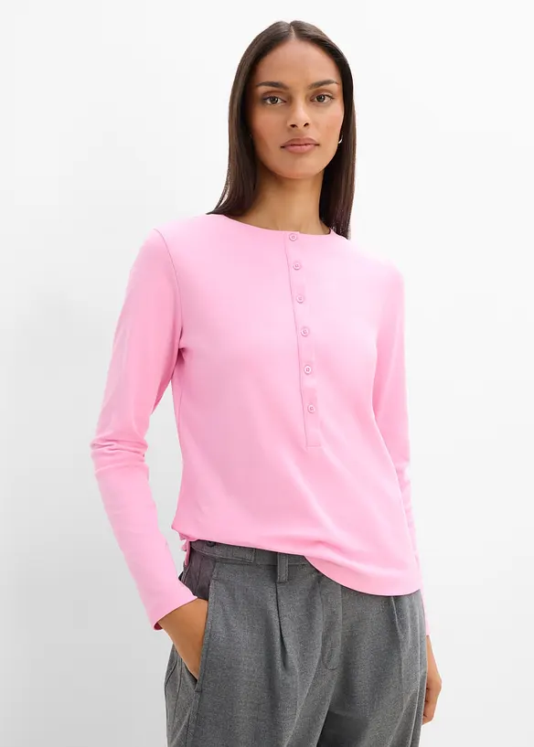 Langarmshirt aus schwerer Bio-Baumwolle in rosa von vorne (im Anschnitt) - bonprix Langarmshirt aus schwerer Bio-Baumwolle in rosa von vorne (im Anschnitt) - bonprix