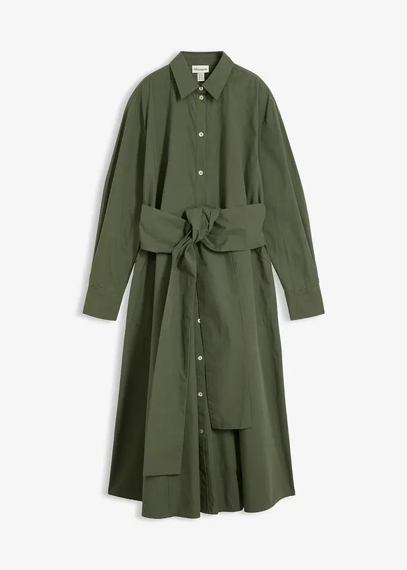 Hemdblusenkleid mit Bindedetail aus reiner Baumwolle in grün von vorne - bonprix Hemdblusenkleid mit Bindedetail aus reiner Baumwolle in grün von vorne - bonprix