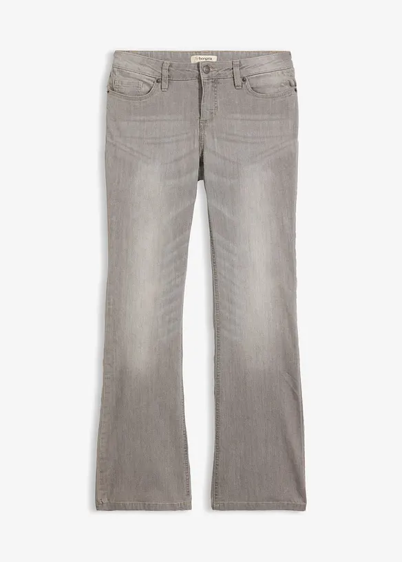 Bootcut-Jeans Mid Waist, Komfort-Stretch in grau von vorne - bonprix