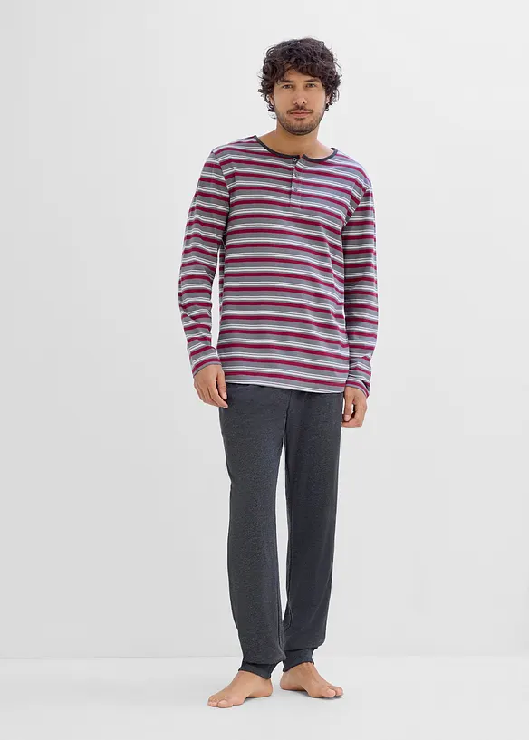 Pyjama aus reiner Baumwolle in grau von vorne (Totalaufnahme) - bonprix