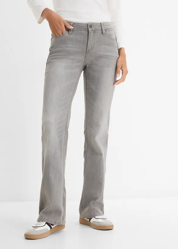 Bootcut-Jeans Mid Waist, Komfort-Stretch in grau von vorne - bonprix