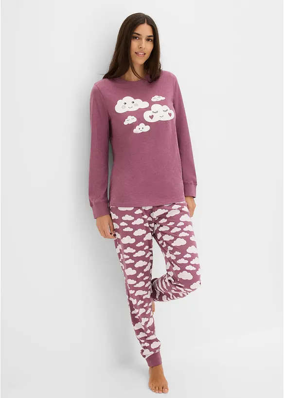 Pyjama aus reiner Bio-Baumwolle in lila im Look von vorne (Totalaufnahme) - bonprix