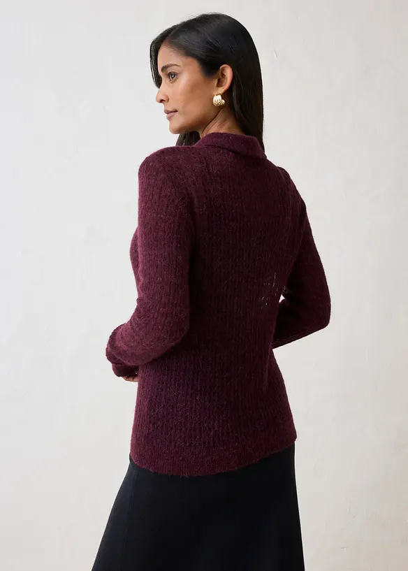 Polopullover aus weichem Ajour-Strick in rot von hinten (im Anschnitt) - bonprix