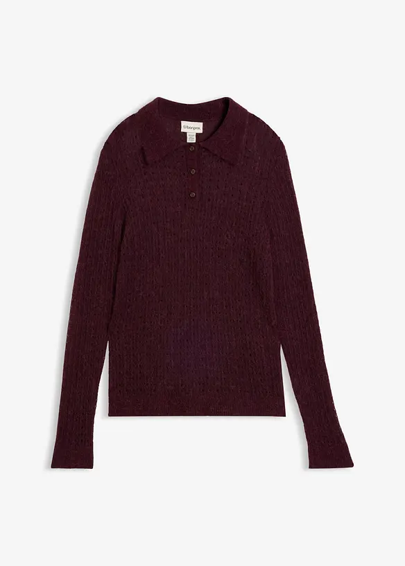 Polopullover aus weichem Ajour-Strick in rot von vorne - bonprix
