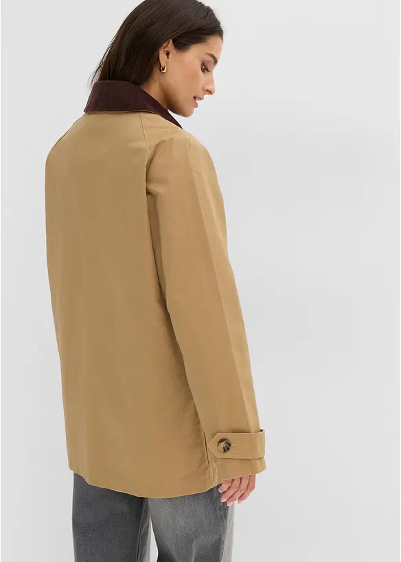 Gewachste Übergangsjacke mit Cord-Kragen in braun von hinten (im Anschnitt) - bonprix