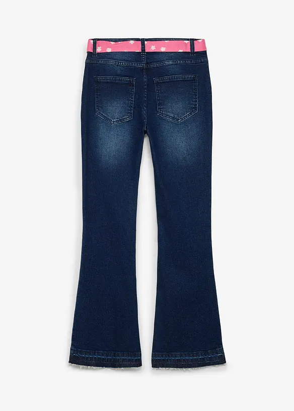Flared-Jeans mit Bindegürtel Mid Waist (2-tlg.Set) in blau von hinten - bonprix