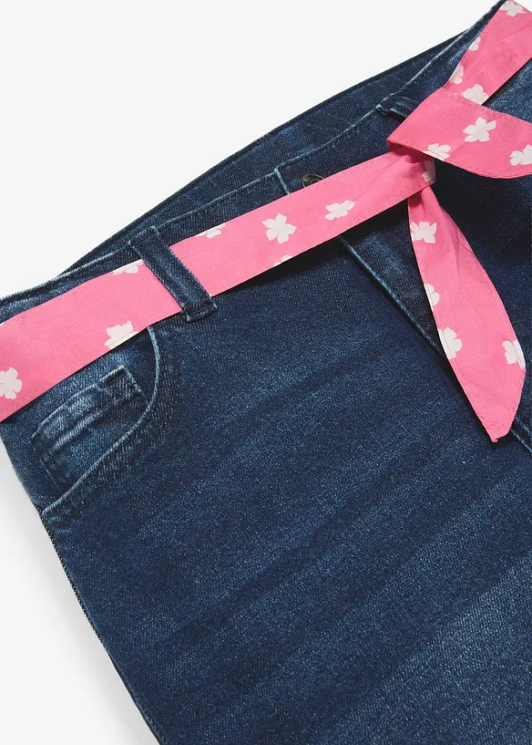 Flared-Jeans mit Bindegürtel Mid Waist (2-tlg.Set) in blau - bonprix