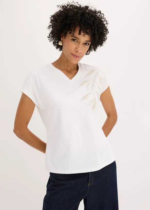 Shirt aus Bio-Baumwolle in weiß von vorne (im Anschnitt) - bonprix