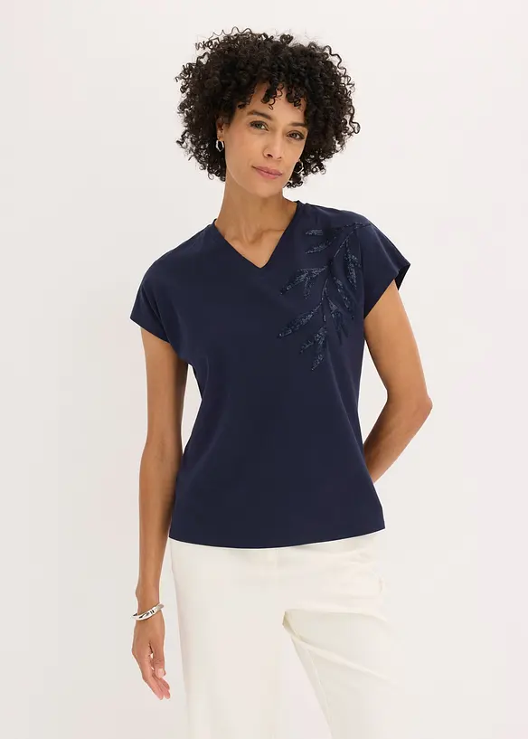 Shirt aus Bio-Baumwolle in blau von vorne (im Anschnitt) - bonprix