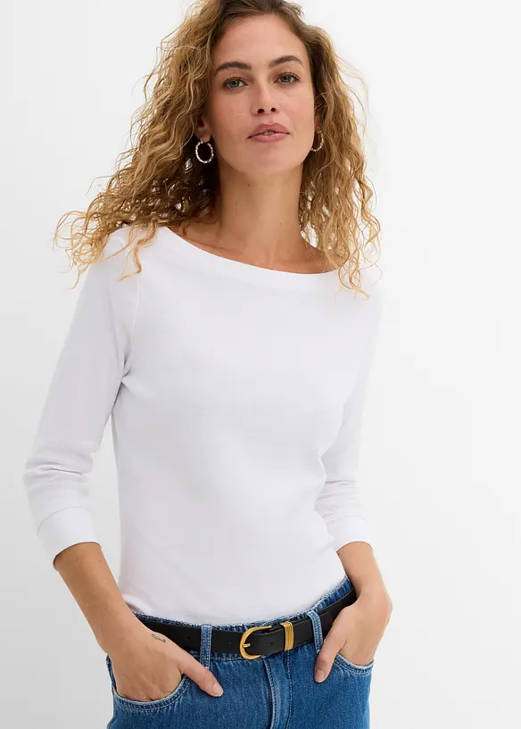 Langarmshirt aus reiner Bio-Baumwolle in weiß von vorne (im Anschnitt) - bonprix