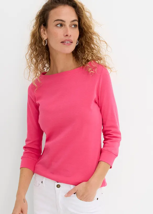 Langarmshirt aus reiner Bio-Baumwolle in pink von vorne (im Anschnitt) - bonprix