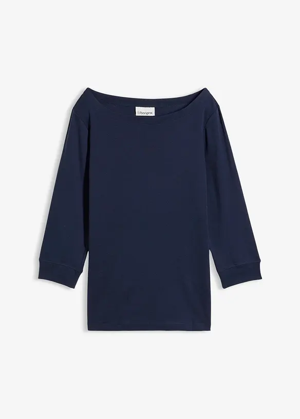 Langarmshirt aus reiner Bio-Baumwolle in blau von vorne - bonprix