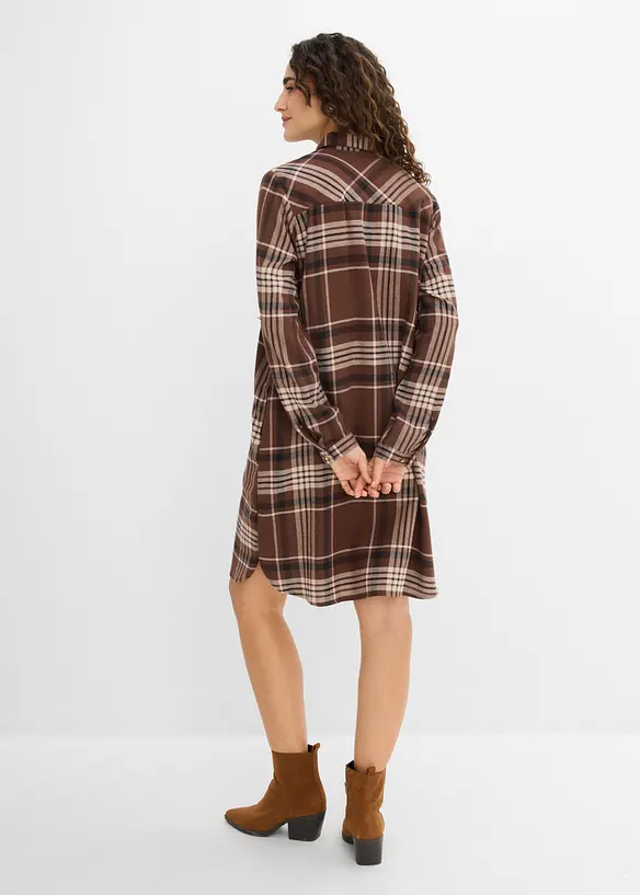 Hemdblusenkleid aus reiner Baumwolle in braun von hinten (Totalaufnahme) - bonprix