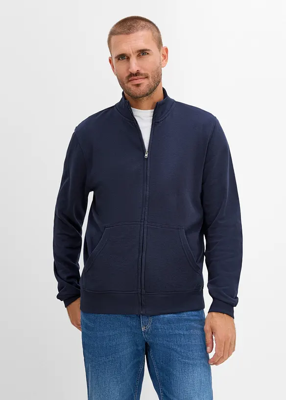 Sweatjacke mit Stehkragen in blau von vorne (im Anschnitt) - bonprix