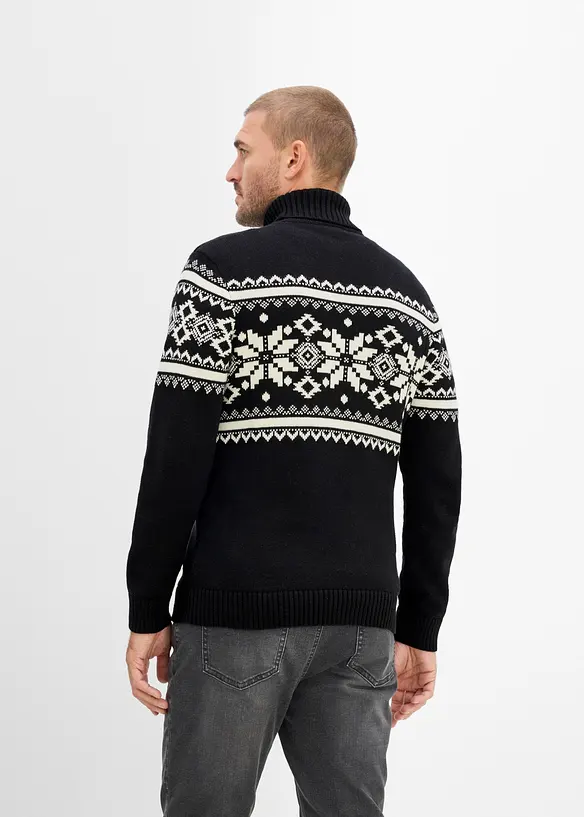 Norweger-Rollkragenpullover aus reiner Baumwolle in schwarz von hinten (im Anschnitt) - bonprix
