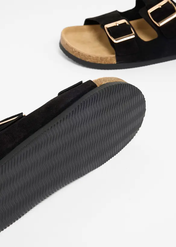 Pantoletten aus Veloursleder in schwarz - bonprix