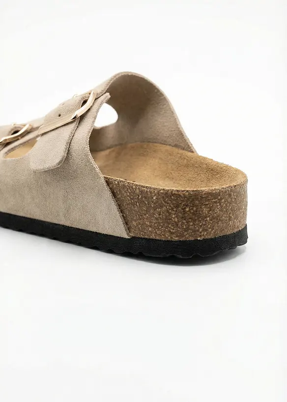 Pantoletten aus Veloursleder in beige - bonprix