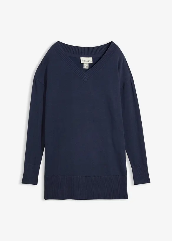Long-Pullover in blau von vorne - bonprix