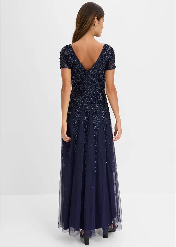 Kleid mit Pailletten in blau von hinten (Totalaufnahme) - bonprix Kleid mit Pailletten in blau von hinten (Totalaufnahme) - bonprix