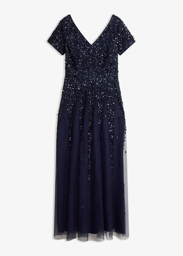 Kleid mit Pailletten in blau von vorne - bonprix Kleid mit Pailletten in blau von vorne - bonprix