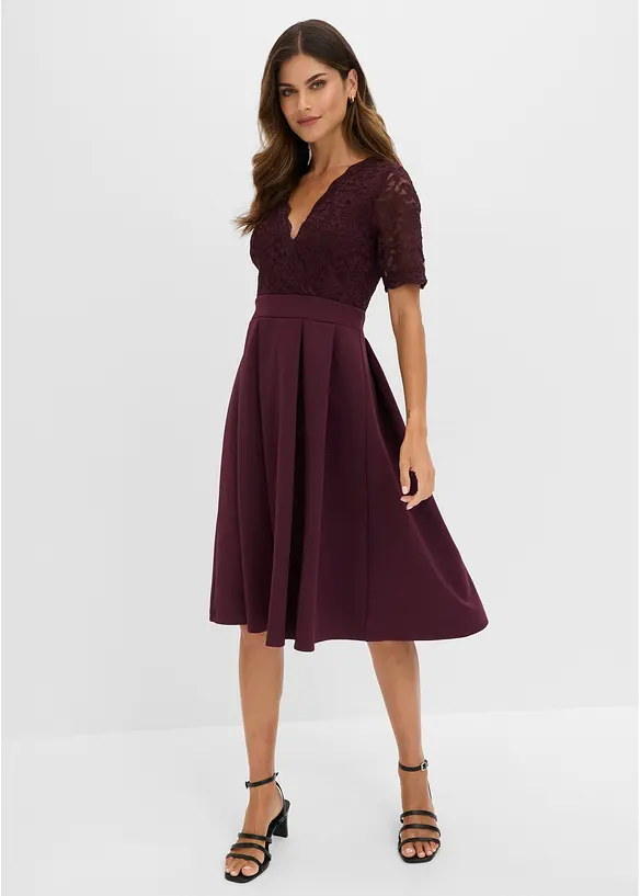 Cocktailkleid aus softem Scuba mit Spitze in rot von vorne (Totalaufnahme) - bonprix