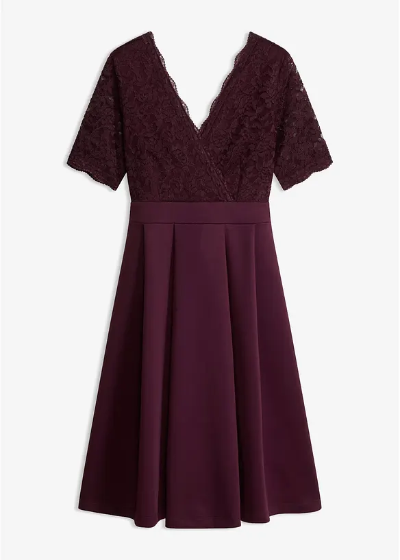 Cocktailkleid aus softem Scuba mit Spitze in rot von vorne - bonprix
