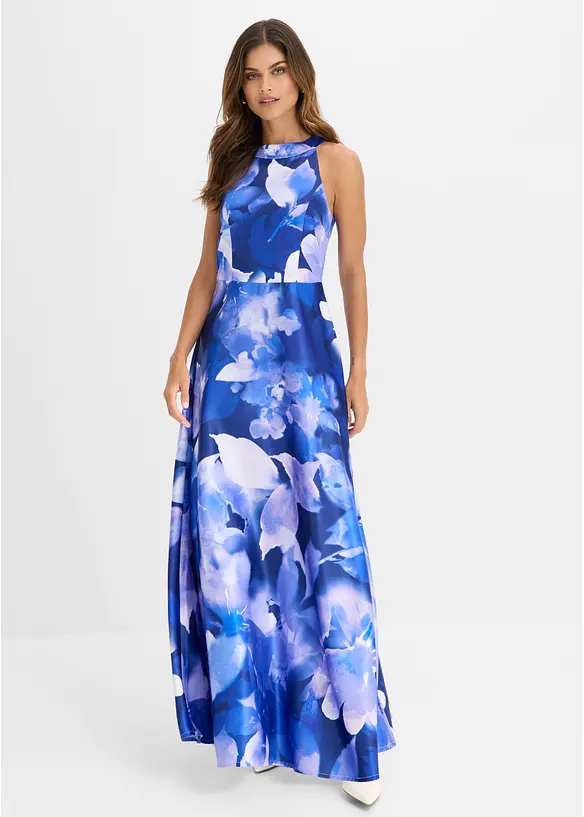 Maxikleid aus glänzendem Satin in blau von vorne (Totalaufnahme) - bonprix Maxikleid aus glänzendem Satin in blau von vorne (Totalaufnahme) - bonprix