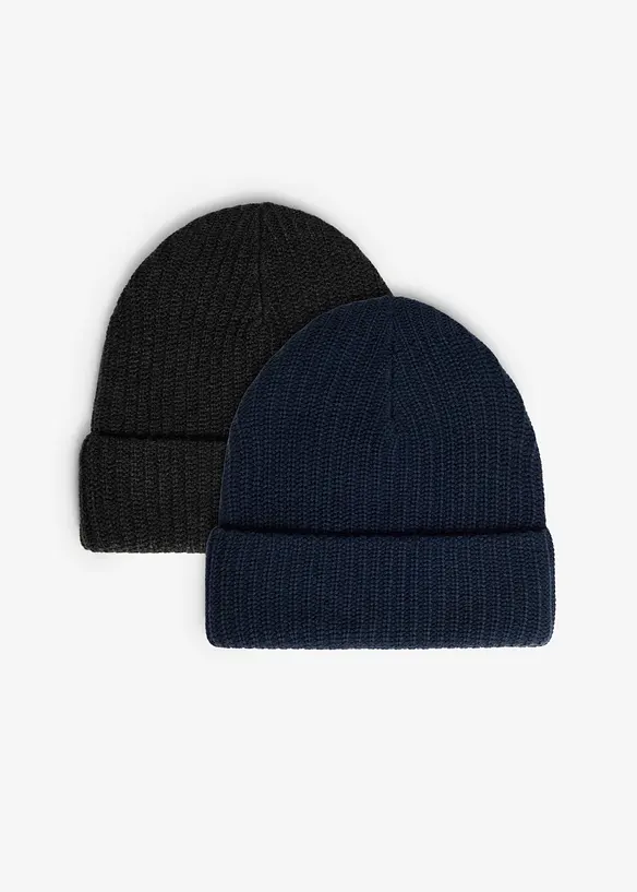 Strickmütze (2er Pack) in blau von vorne - bonprix