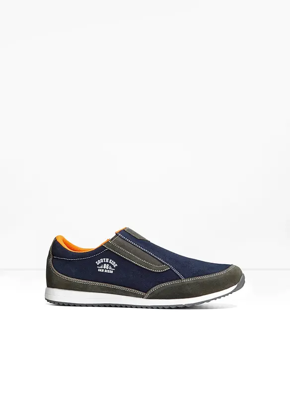 Slipper aus Veloursleder in blau von vorne - bonprix