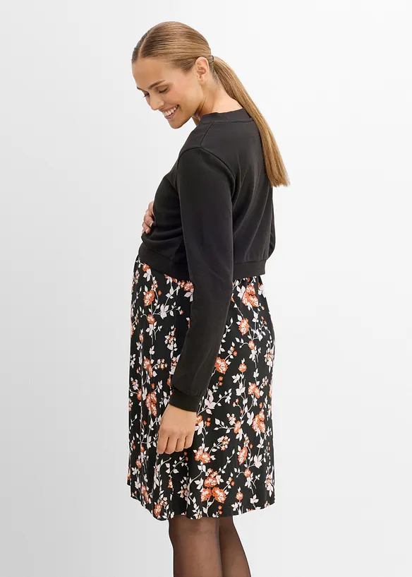 Set aus Umstands- und Stillkleid mit Sweatshirt (2-teiliges Set) in schwarz von hinten (Totalaufnahme) - bonprix