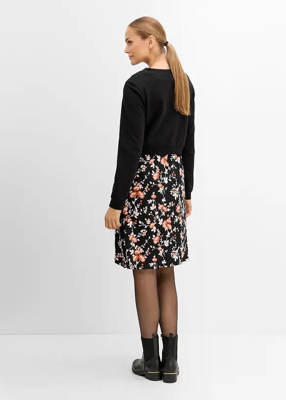 Set aus Umstands- und Stillkleid mit Sweatshirt (2-teiliges Set) in schwarz von hinten (Totalaufnahme) - bonprix