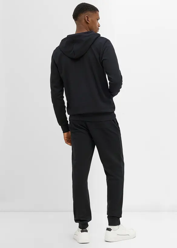 Jogginganzug mit Details aus weichem Baumwollmix (2-tlg. Set) in schwarz von hinten (Totalaufnahme) - bonprix