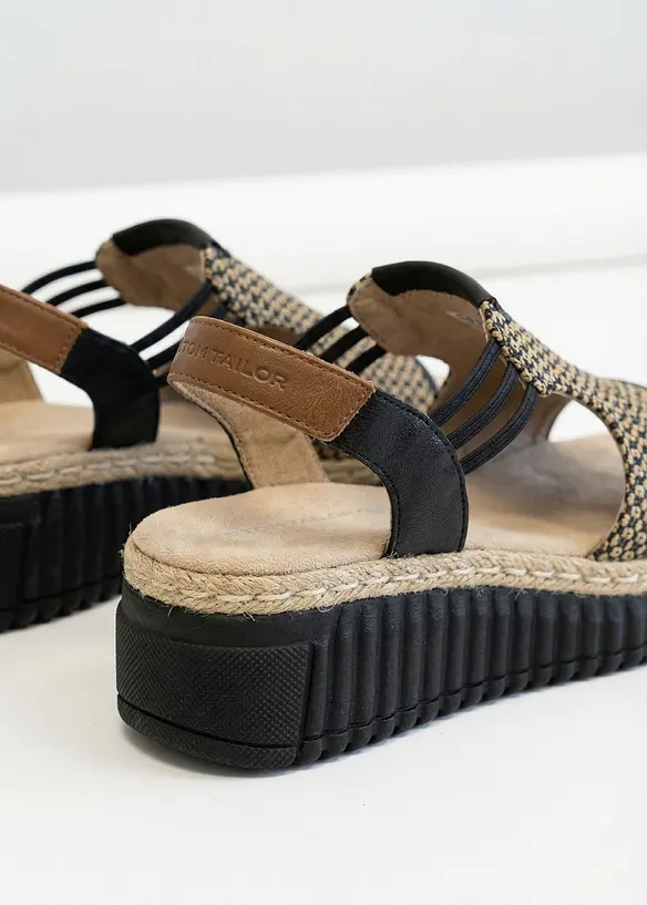 Tom Tailor Keilsandaletten in Bast-Optik in schwarz - Tom Tailor