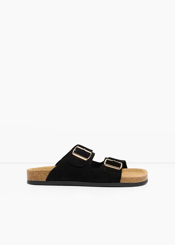 Pantoletten aus Veloursleder in schwarz - bonprix