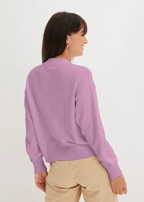 Strickjacke aus reiner Baumwolle in lila von hinten (im Anschnitt) - bonprix