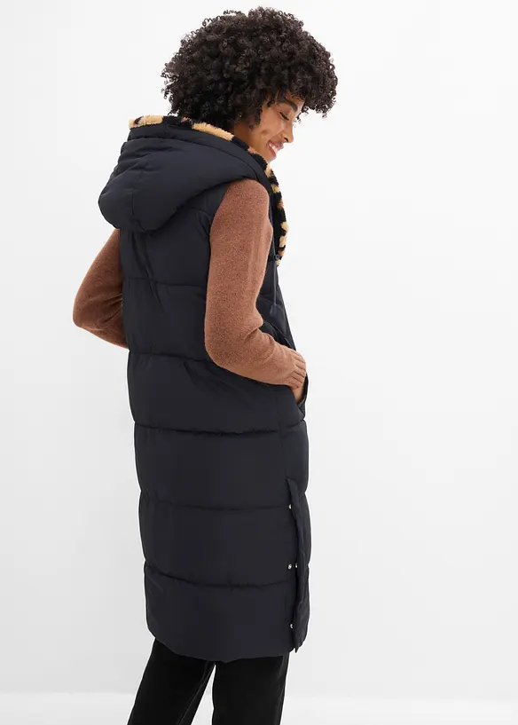 Steppweste mit Teddyfleece in schwarz von hinten (im Anschnitt) - bonprix