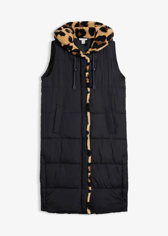 Steppweste mit Teddyfleece in schwarz von vorne - bonprix