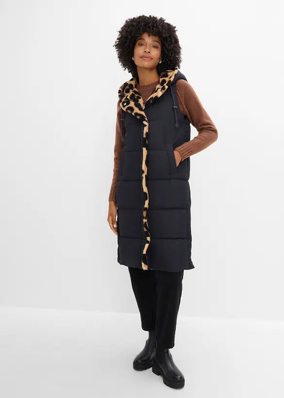 Steppweste mit Teddyfleece in schwarz von vorne (im Anschnitt) - bonprix