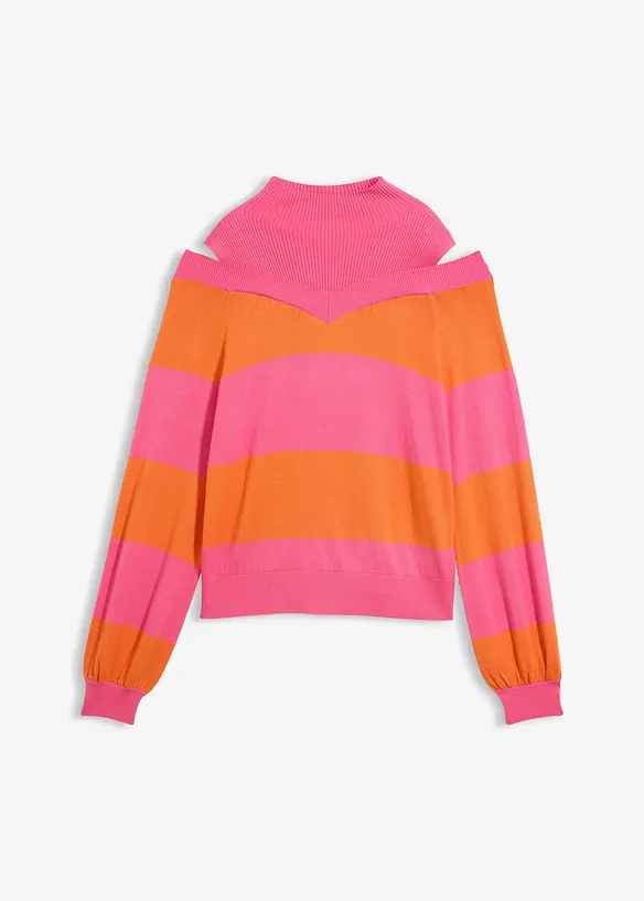 Feinstrickpullover, schulterfrei in pink von vorne - bonprix
