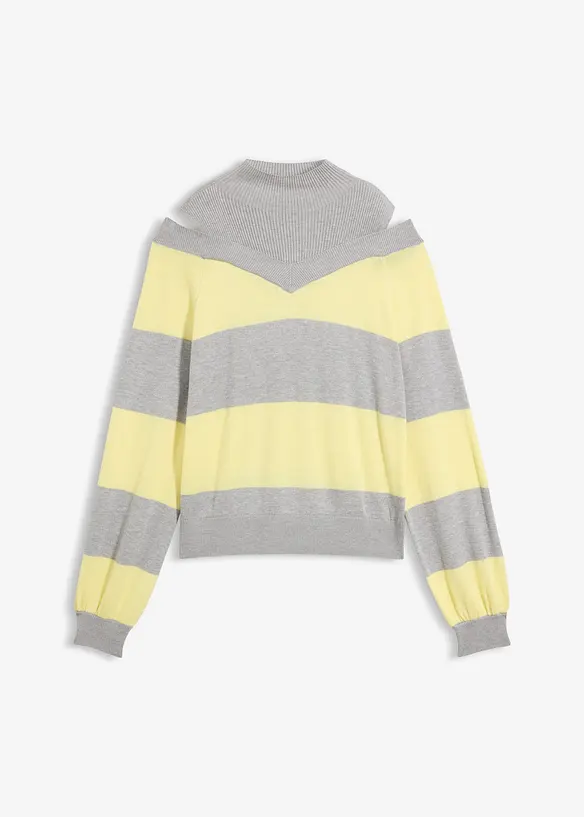 Feinstrickpullover, schulterfrei in grau von vorne - bonprix
