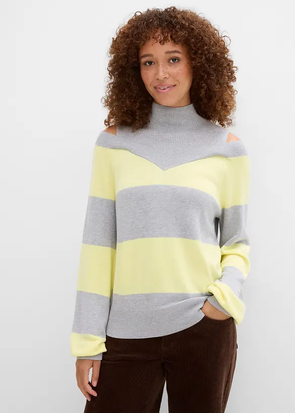 Feinstrickpullover, schulterfrei in grau von vorne (im Anschnitt) - bonprix